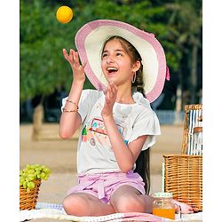 Pine Kids Short Sleeves Top Floral Print - Off White