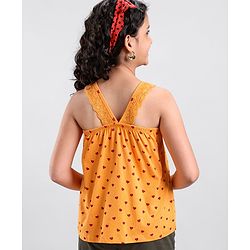 Pine Kids Sleeveless Biowashed Top Heart Print - Orange