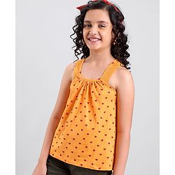 Pine Kids Sleeveless Biowashed Top Heart Print - Orange