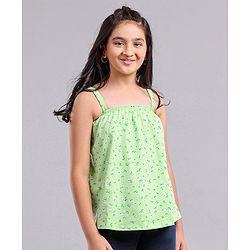 Pine Kids Singlet Sleeves Top Floral Print - Green