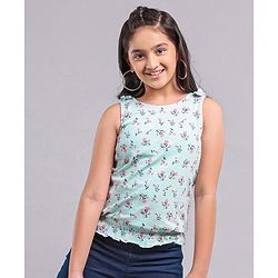 Pine Kids Sleeveless Biowashed Top Floral Print - Blue