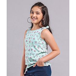 Pine Kids Sleeveless Biowashed Top Floral Print - Blue