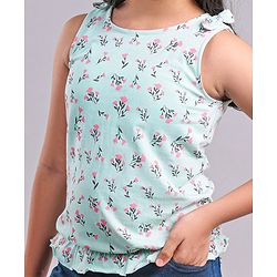 Pine Kids Sleeveless Biowashed Top Floral Print - Blue