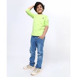 Pine Kids Full Sleeves Biowashed Solid T-Shirts Graphic Print Pack of 2 - Black Green