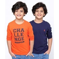 Pine Kids Full Sleeves Cotton Tshirt Pack of 2 - Multicolour