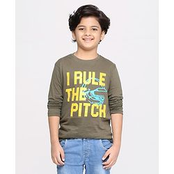 Pine Kids Full Sleeves Biowashed Solid T-Shirts Text Print Pack of 2 - Grey Yellow
