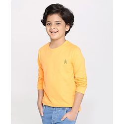 Pine Kids Full Sleeves Biowashed Solid T-Shirts Text Print Pack of 2 - Grey Yellow