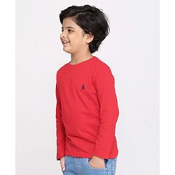 Pine Kids Full Sleeves Biowashed Solid T-Shirts Text Print Pack of 2 - Navy Red