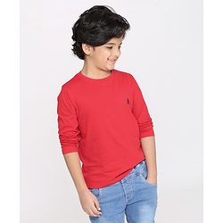 Pine Kids Full Sleeves Biowashed Solid T-Shirts Text Print Pack of 2 - Navy Red