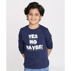Pine Kids Full Sleeves Biowashed Solid T-Shirts Text Print Pack of 2 - Navy Red