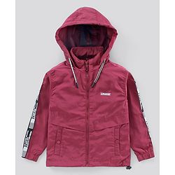 Pine Kids Full Sleeves Bomber Jacket Text Print - Maroon