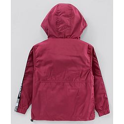 Pine Kids Full Sleeves Bomber Jacket Text Print - Maroon