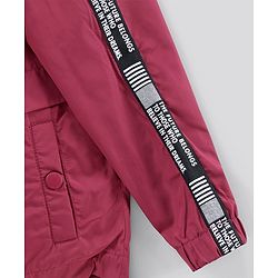 Pine Kids Full Sleeves Bomber Jacket Text Print - Maroon