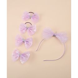 Pine Kids Free Size Hair Band and Rubber Bands Set of 5 - Purple