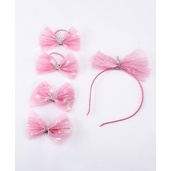 Pine Kids Free Size Hair Band and Rubber Bands Set of 5 - Pink