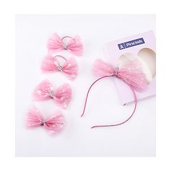 Pine Kids Free Size Hair Band and Rubber Bands Set of 5 - Pink