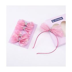 Pine Kids Free Size Hair Band and Rubber Bands Set of 5 - Pink
