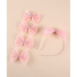 Pine Kids Free Size Hair Band and Rubber Bands Set of 5 - Peach