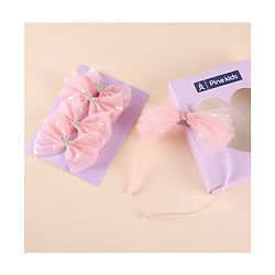 Pine Kids Free Size Hair Band and Rubber Bands Set of 5 - Peach