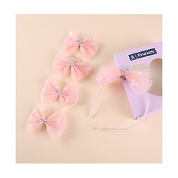 Pine Kids Free Size Hair Band and Rubber Bands Set of 5 - Peach