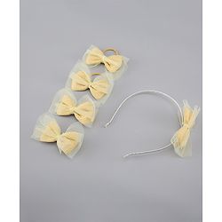 Pine Kids Free Size Hair Band and Rubber Bands Set of 5 - Yellow