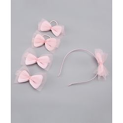 Pine Kids Free Size Hair Band and Rubber Bands Set of 5 - Light Pink