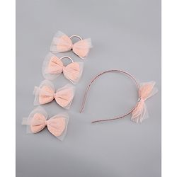 Pine Kids Free Size Hair Band and Rubber Bands Set of 5 - Peach
