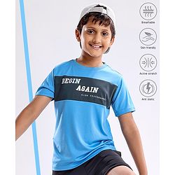 Pine Active Half Sleeves Quick Dry T-shirt with HD Print - Aqua Blue