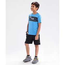 Pine Active Half Sleeves Quick Dry T-shirt with HD Print - Aqua Blue