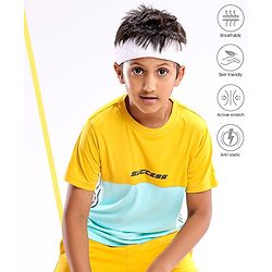 Pine Active Half Sleeves Quick Dry T-shirt with HD Text Print - Yellow Blue