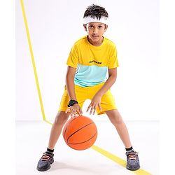 Pine Active Half Sleeves Quick Dry T-shirt with HD Text Print - Yellow Blue