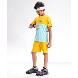 Pine Active Half Sleeves Quick Dry T-shirt with HD Text Print - Yellow Blue