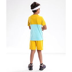 Pine Active Half Sleeves Quick Dry T-shirt with HD Text Print - Yellow Blue