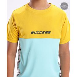 Pine Active Half Sleeves Quick Dry T-shirt with HD Text Print - Yellow Blue