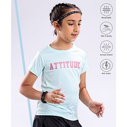 Pine Active Skin Friendly & Breathable Half Sleeves T-shirt with Foil Text Print - Aqua Blue