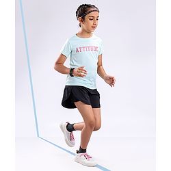 Pine Active Skin Friendly & Breathable Half Sleeves T-shirt with Foil Text Print - Aqua Blue
