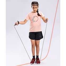 Pine Active Skin Friendly & Breathable Half Sleeves Text Print Top Text Print - Peach