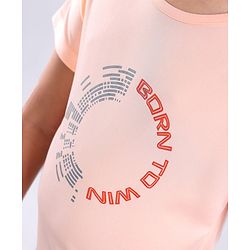 Pine Active Skin Friendly & Breathable Half Sleeves Text Print Top Text Print - Peach