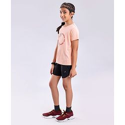 Pine Active Skin Friendly & Breathable Half Sleeves Text Print Top Text Print - Peach