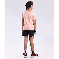 Pine Active Skin Friendly & Breathable Half Sleeves Text Print Top Text Print - Peach