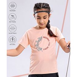 Pine Active Skin Friendly & Breathable Half Sleeves Text Print Top Text Print - Peach