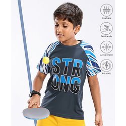 Pine Active Half Sleeves Quick Dry T-shirt with Text Print - Blue