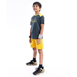 Pine Active Half Sleeves Text Print T Shirt -  Black Yellow