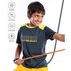 Pine Active Half Sleeves Text Print T Shirt -  Black Yellow