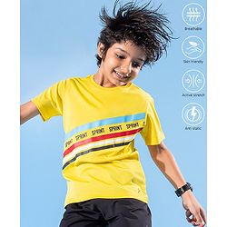 Pine Active Half Sleeves Tee Text Print - Yellow