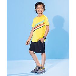Pine Active Half Sleeves Tee Text Print - Yellow