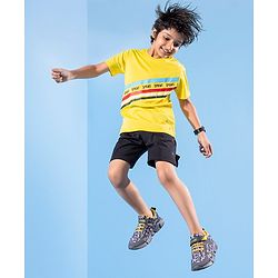 Pine Active Half Sleeves Tee Text Print - Yellow