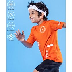Pine Active Half Sleeves Quick Dry HD Print T-shirt - Orange