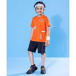 Pine Active Half Sleeves Quick Dry HD Print T-shirt - Orange