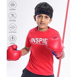 Pine Active Half Sleeves Quick Dry T-shirt with HD Text Print - Red
